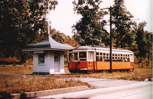 1950’s trolley at the Nazareth stop along Logan Blvd 